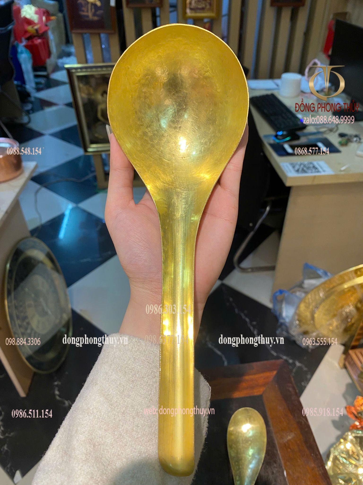Thìa múc canh bằng đồng môi dài 26 ngang 9,5