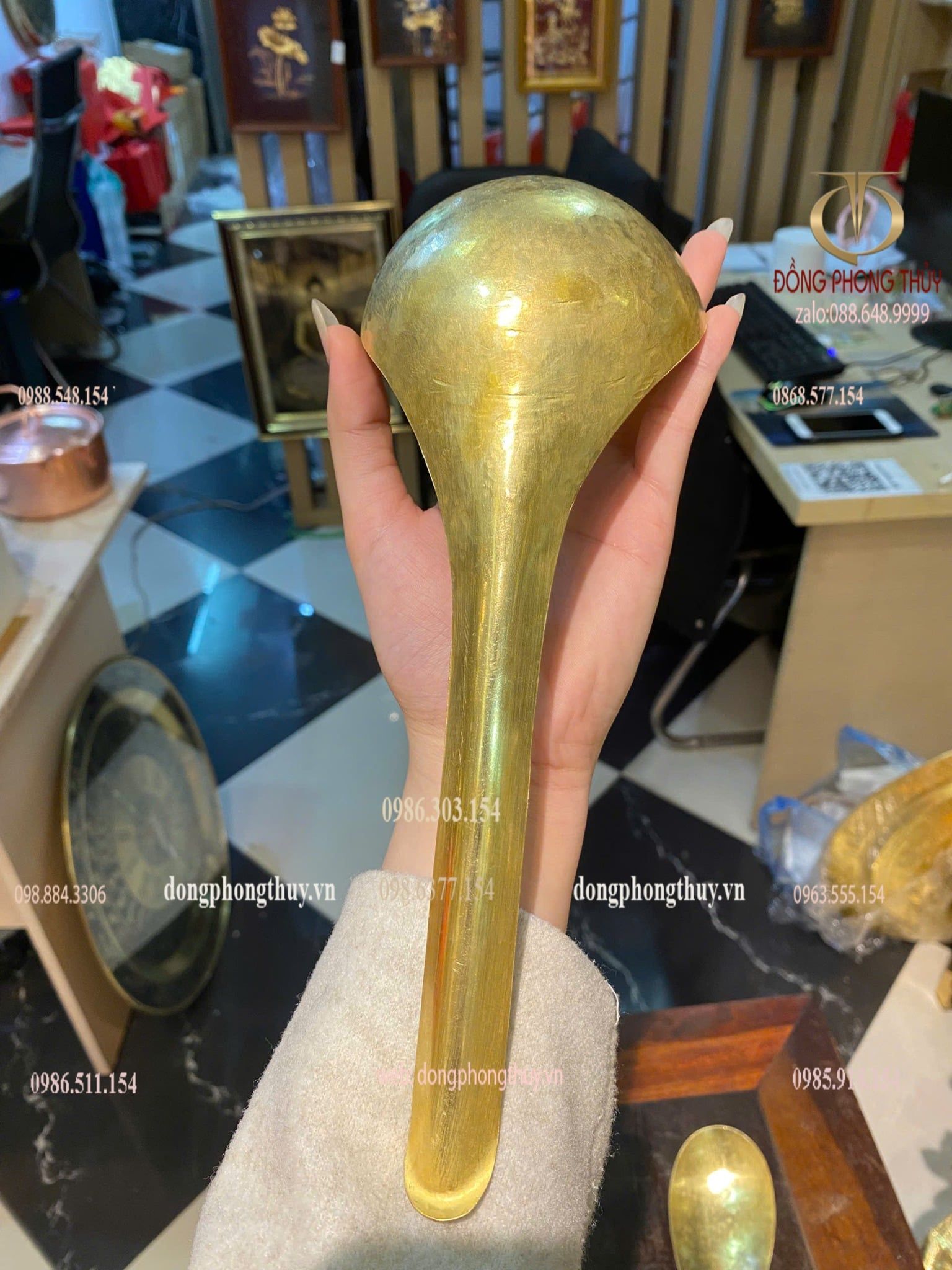 Thìa múc canh bằng đồng môi dài 26 ngang 9,5