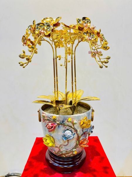 Quà tặng sếp mạ vàng: Hoa lan mạ vàng 24k 5 cành cao 56