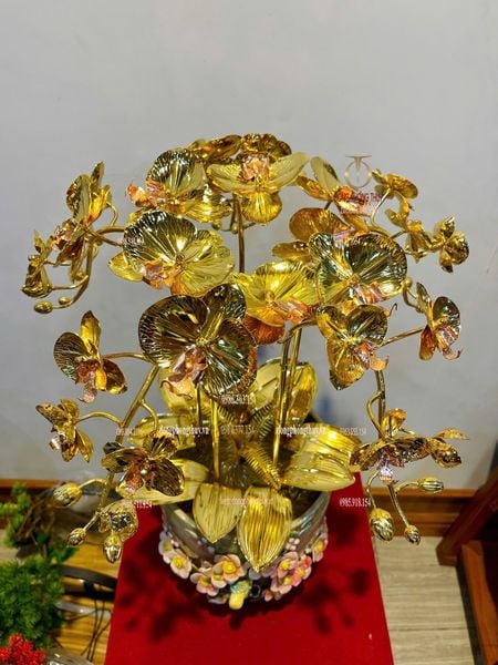 Quà tặng sếp mạ vàng: Hoa lan mạ vàng 24k 5 cành cao 56