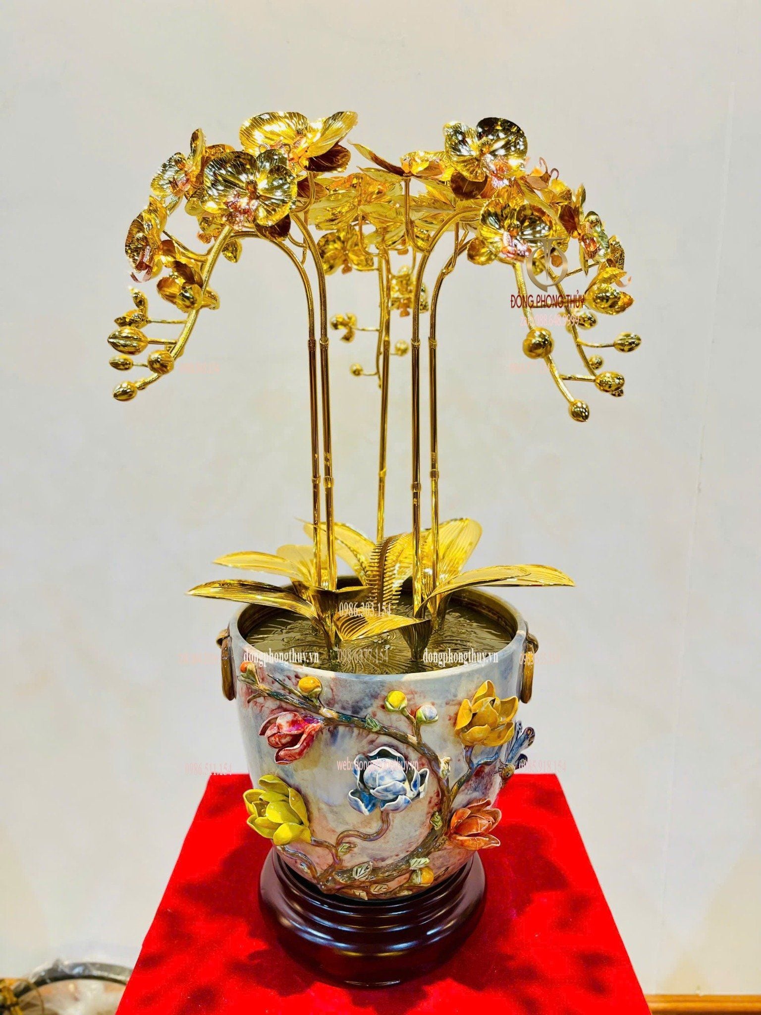Hoa lan mạ vàng 24k 5 cành cao 56