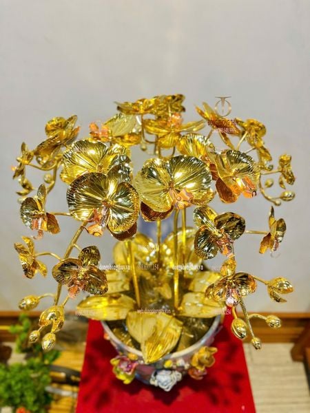 Quà tặng sếp mạ vàng: Hoa lan mạ vàng 24k 5 cành cao 56