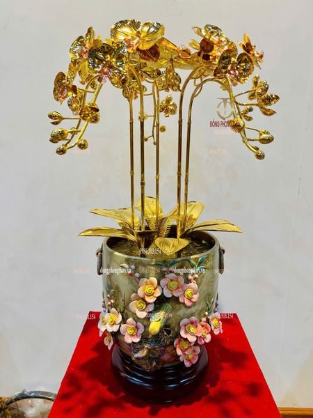 Quà tặng sếp mạ vàng: Hoa lan mạ vàng 24k 5 cành cao 56