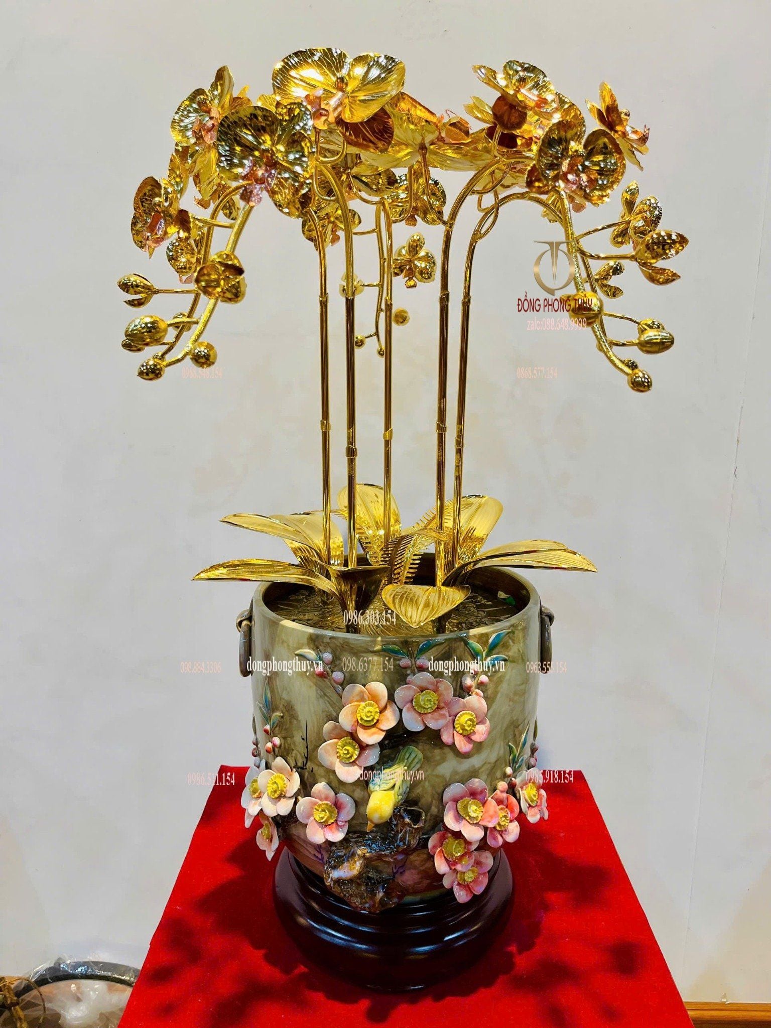 Hoa lan mạ vàng 24k 5 cành cao 56