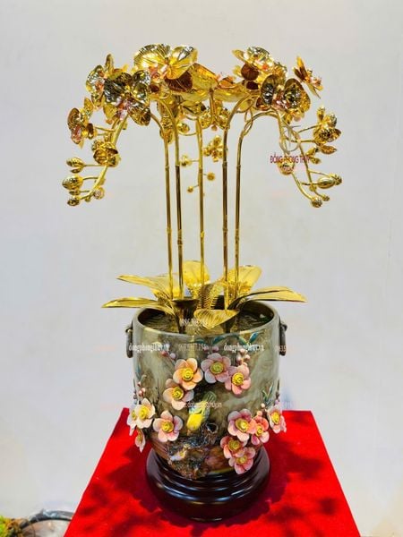 Quà tặng sếp mạ vàng: Hoa lan mạ vàng 24k 5 cành cao 56