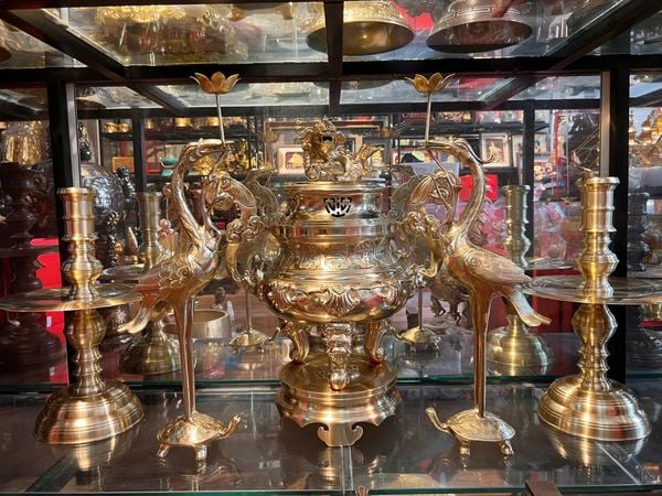 Bộ đỉnh đồng ngũ sự Sòi 60cm cát tút