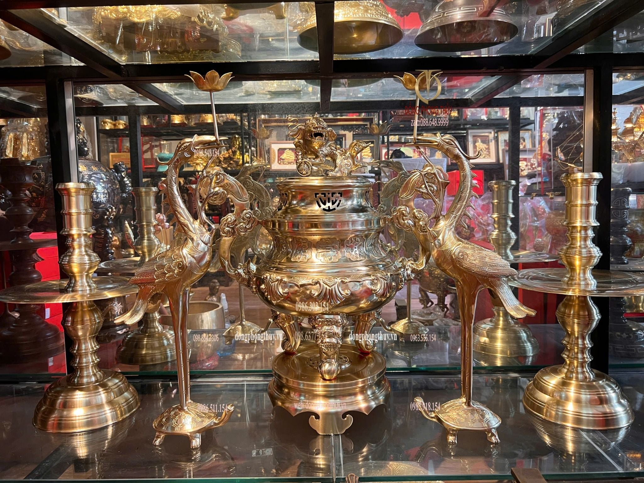 Bộ đỉnh đồng ngũ sự Sòi 60cm cát tút