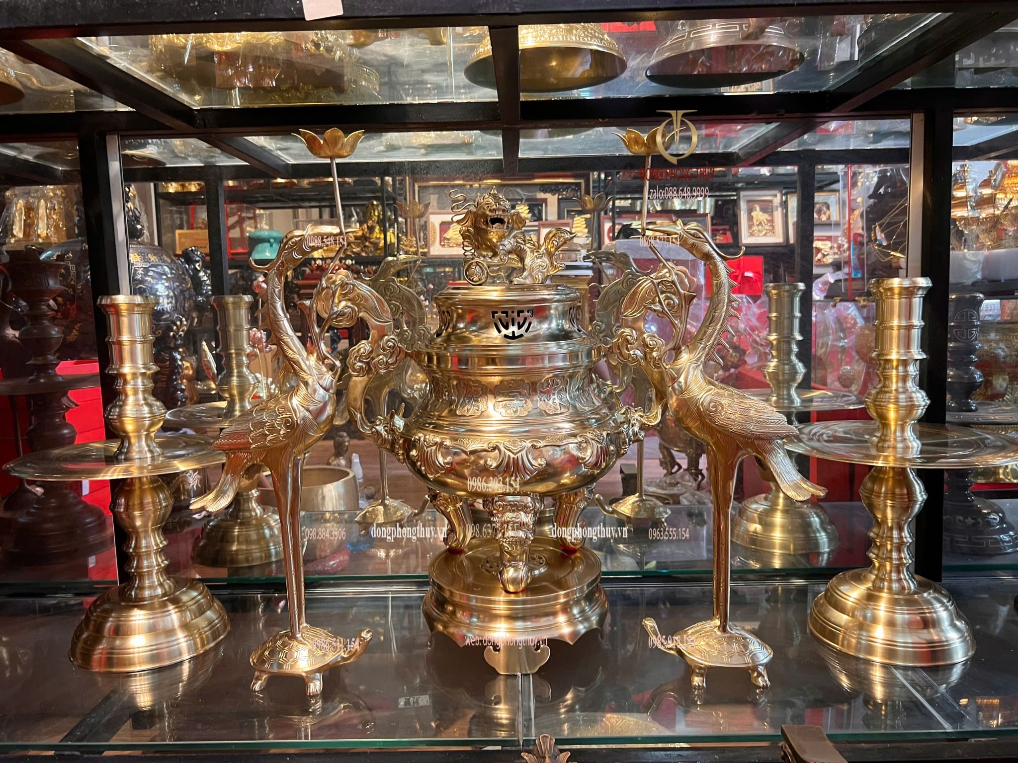 Bộ đỉnh đồng ngũ sự Sòi 60cm cát tút