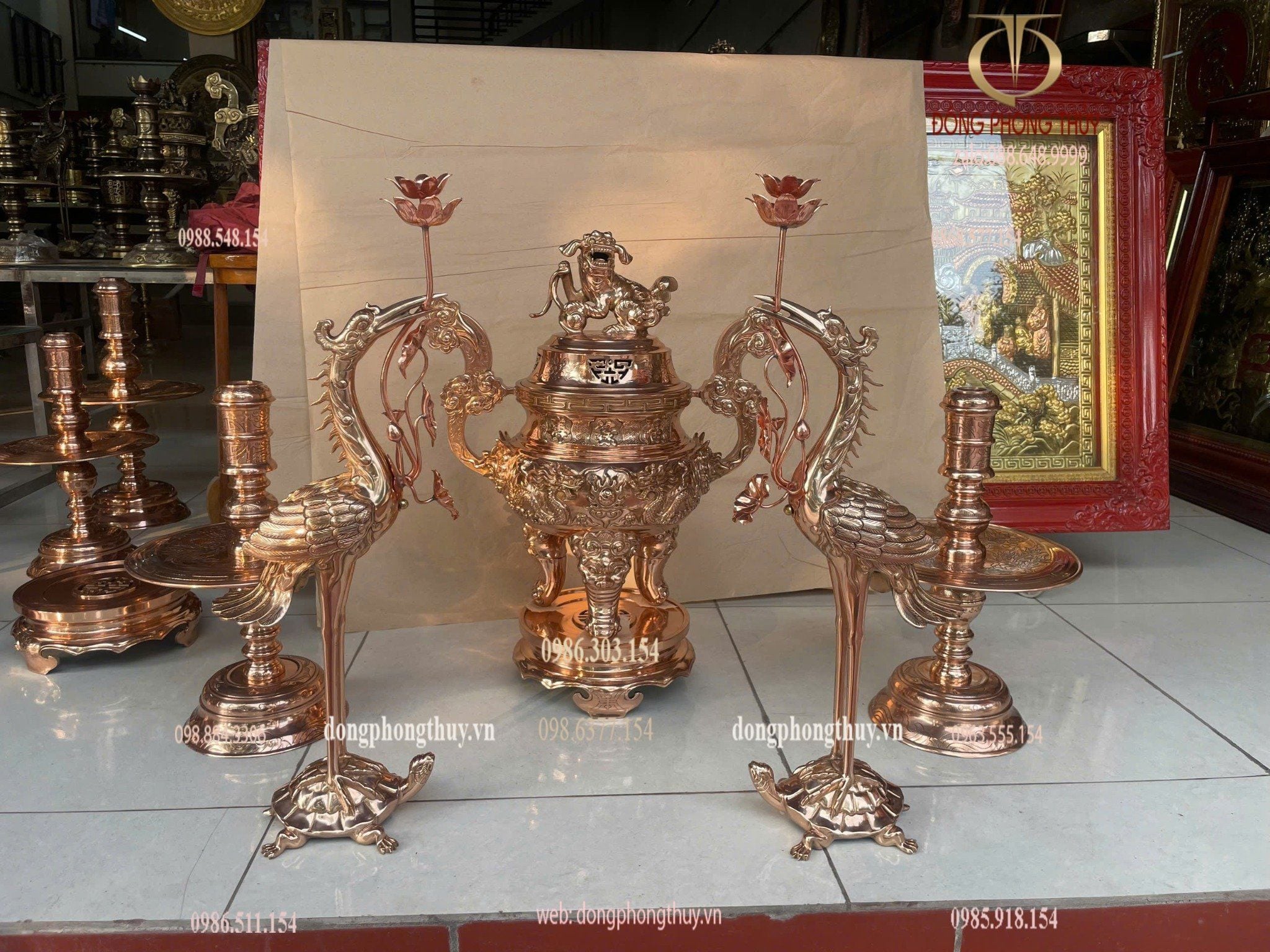 Bộ đỉnh đồng song long 65cm nặng 48kg ngũ sự