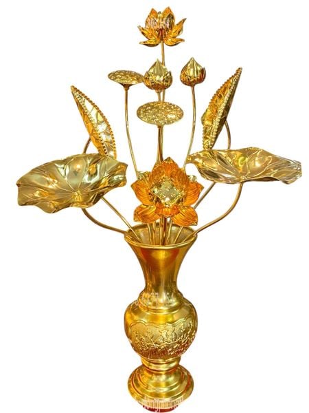 Lọ hoa sen đồng dát mạ vàng 24k