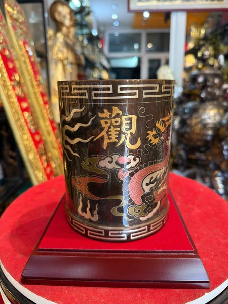 Ống bút bằng đồng đỏ khảm ngũ sắc