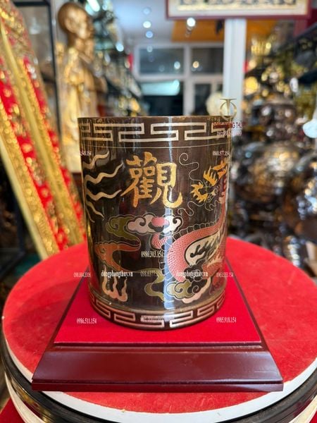 Ống bút bằng đồng đỏ khảm ngũ sắc