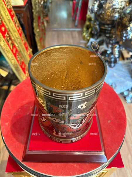 Ống bút bằng đồng đỏ khảm ngũ sắc