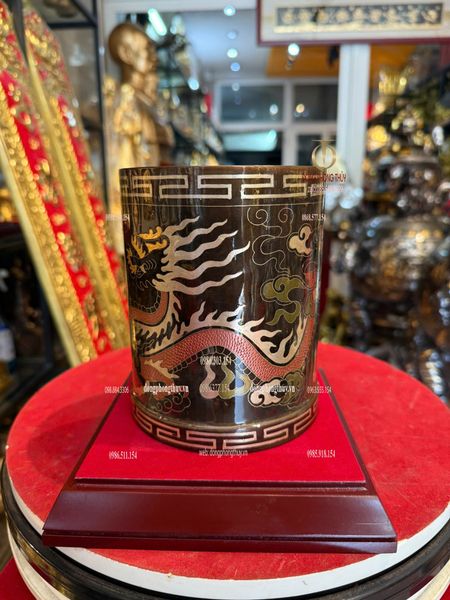 Ống bút bằng đồng đỏ khảm ngũ sắc