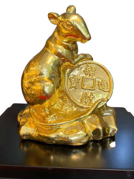 Quà tặng: Tượng chuột dát vàng 24k phong thủy bằng đồng Chiêu Tài Tiến Bảo