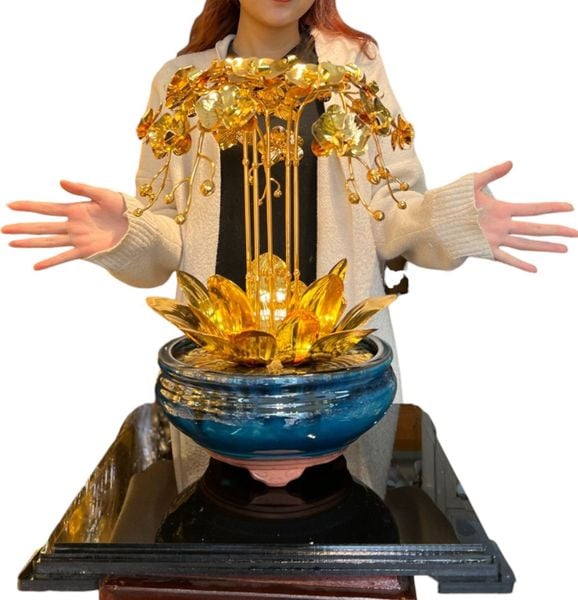 Quà tặng mạ vàng vip: Chậu hoa lan hồ điệp 5 cành cao 48cm mạ vàng 24k