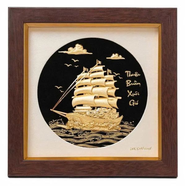 Quà tặng mạ vàng: Tranh thuyền buồm mạ vàng 24k 20x20cm
