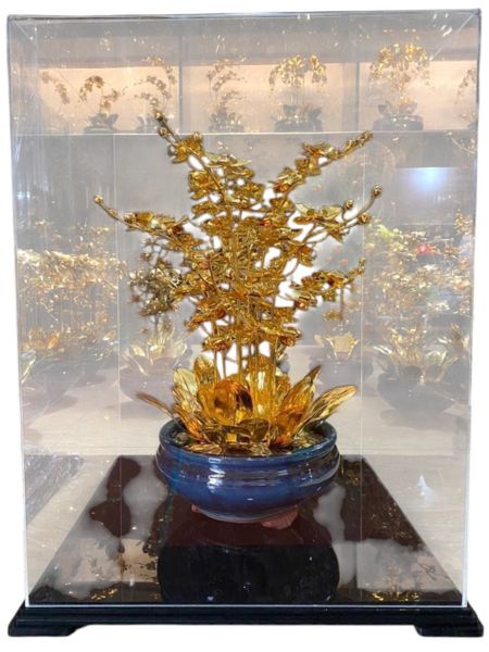 Quà tặng sếp mạ vàng-Chậu hoa lan hồ điệp bằng đồng mạ vàng 24k 7 cành