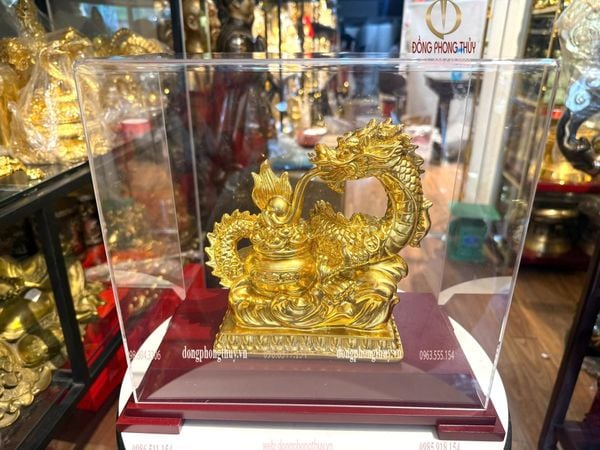 Quà tặng-Tượng rồng bằng đồng dát vàng 24k