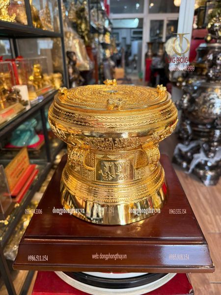 Trống đồng 25cm mạ vàng 24k