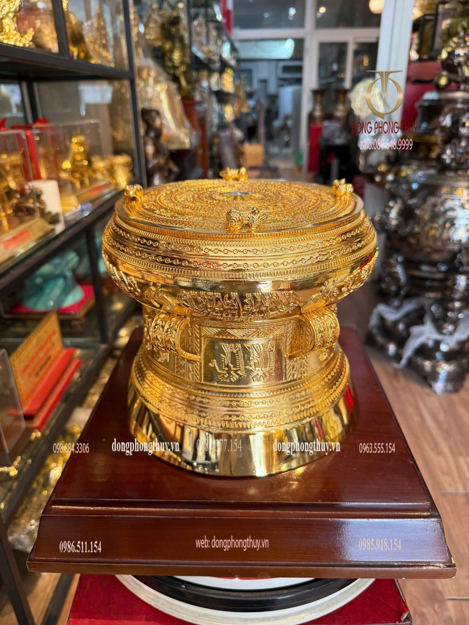 Trống đồng 25cm mạ vàng 24k