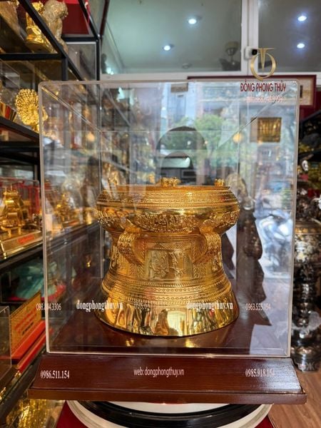 Trống đồng 25cm mạ vàng 24k