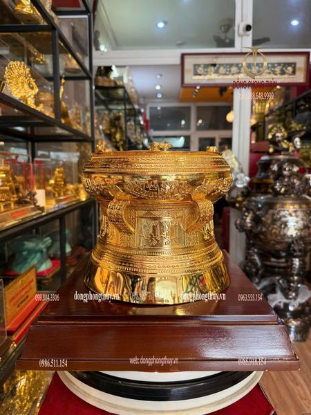 Trống đồng 25cm mạ vàng 24k