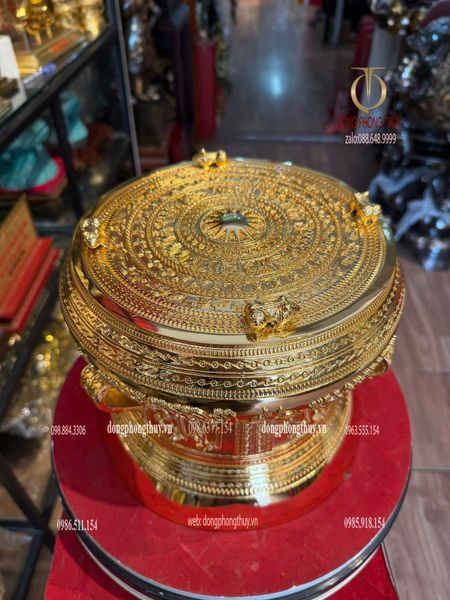Trống đồng 25cm mạ vàng 24k