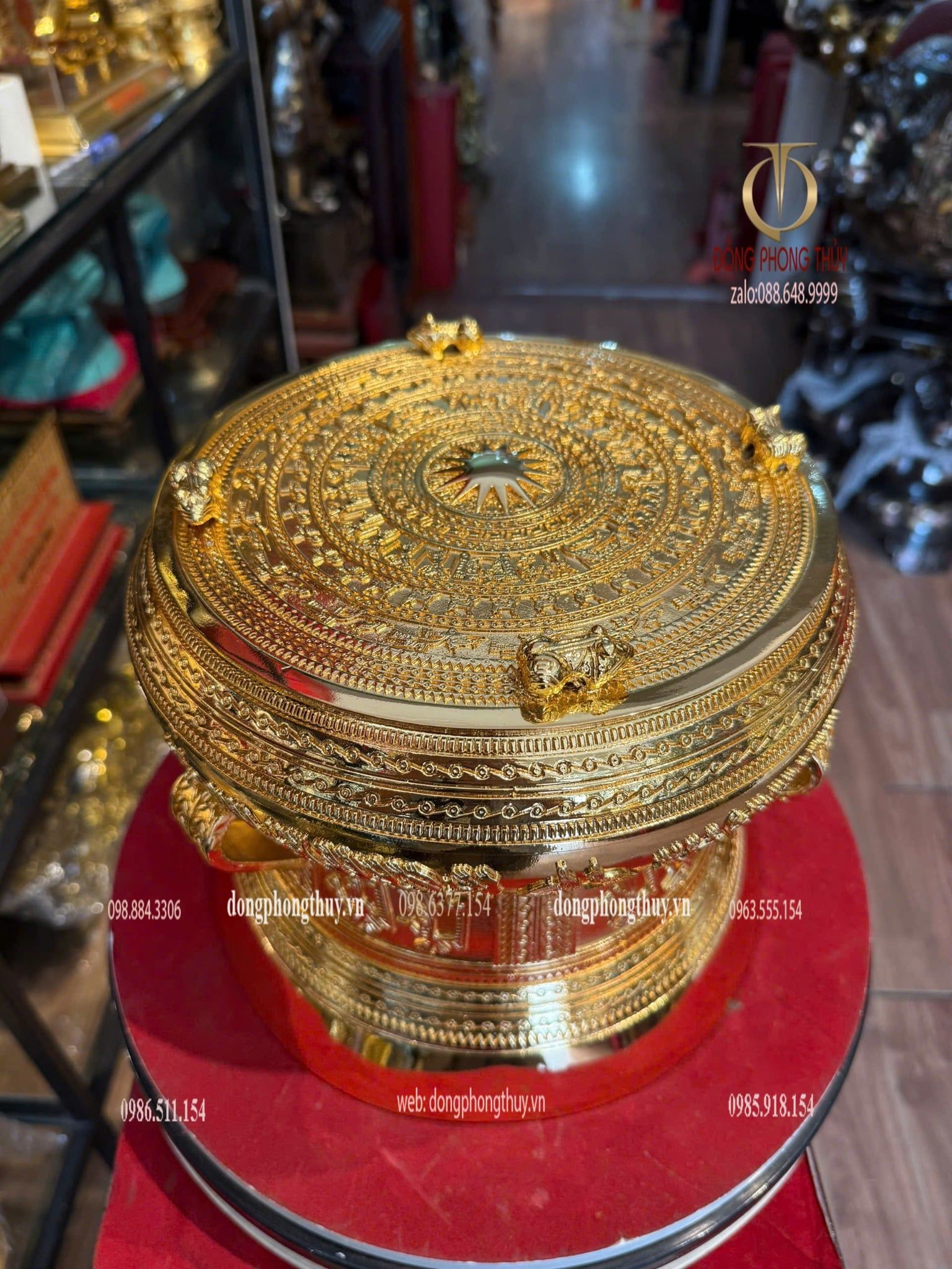 Trống đồng 25cm mạ vàng 24k