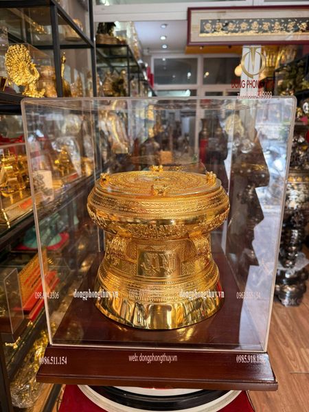 Trống đồng 25cm mạ vàng 24k