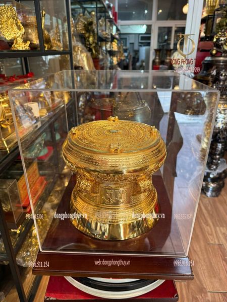 Trống đồng 25cm mạ vàng 24k