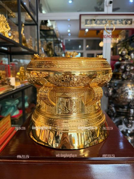 Trống đồng 25cm mạ vàng 24k