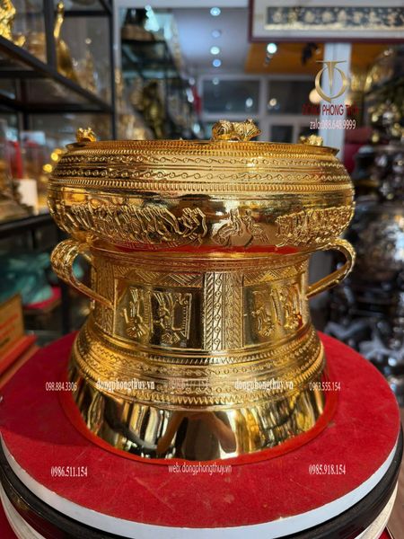 Trống đồng 25cm mạ vàng 24k