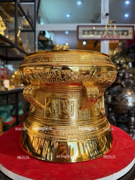 Trống đồng 25cm mạ vàng 24k