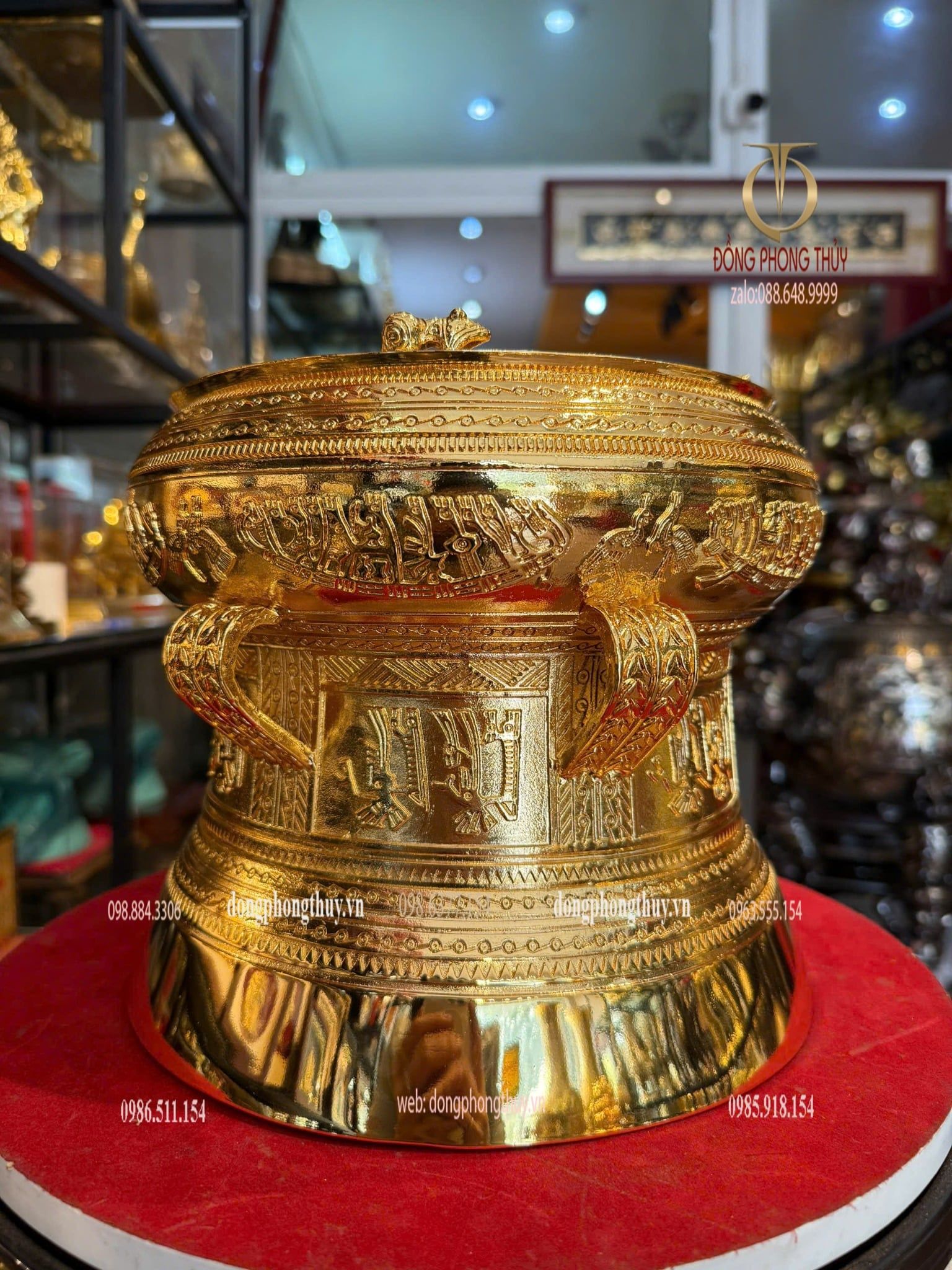 Trống đồng 25cm mạ vàng 24k