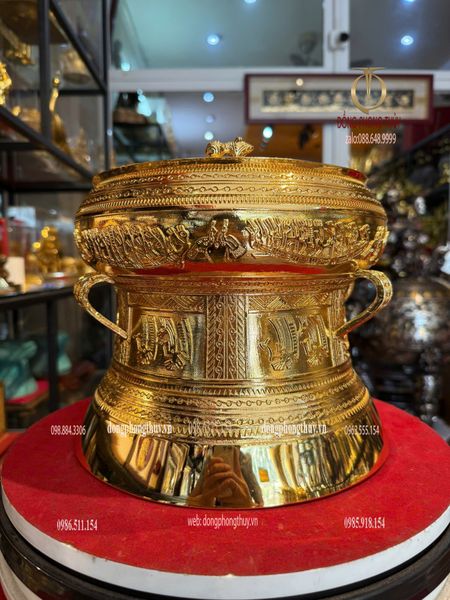 Trống đồng 25cm mạ vàng 24k
