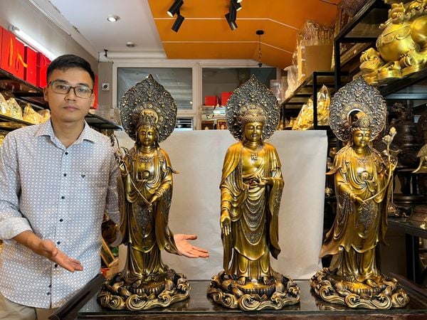 Tượng Tây phương tam thánh cao 80cm bằng đồng