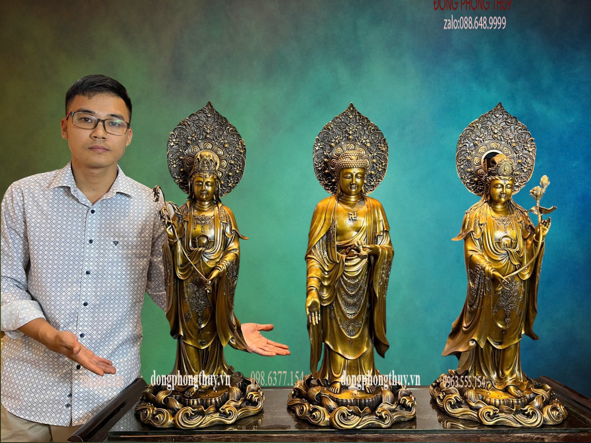 Tượng phật Tây Phương Tam Thánh cao 80cm