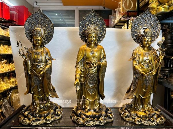 Tượng Tây phương tam thánh cao 80cm bằng đồng