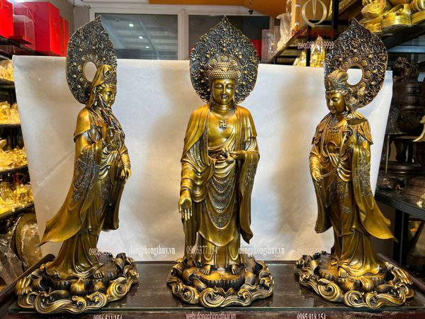 Tượng Tây phương tam thánh cao 80cm bằng đồng