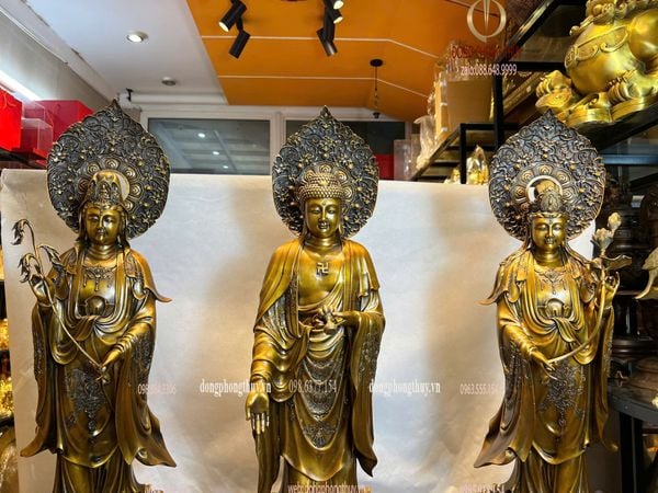 Tượng Tây phương tam thánh cao 80cm bằng đồng