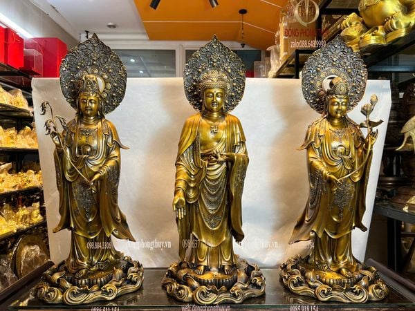 Tượng Tây phương tam thánh cao 80cm bằng đồng