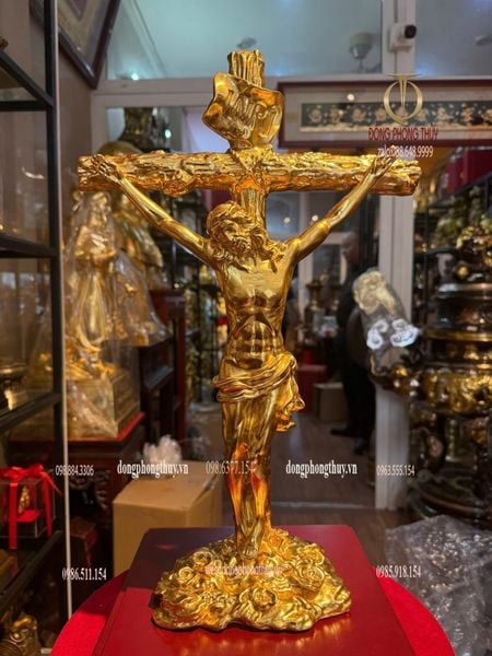 Tượng chúa jesu bằng đồng dát vàng 24k