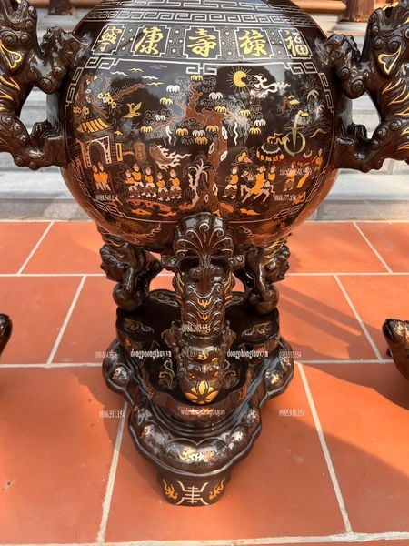 Thất lân vờn cầu 1m2 khảm tam khí + hạc đồng đỏ 1m97