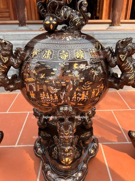 Thất lân vờn cầu 1m2 khảm tam khí + hạc đồng đỏ 1m97