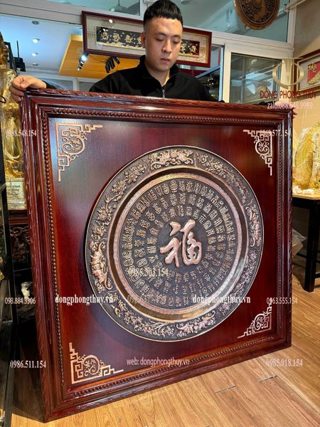 Tranh bách phúc bằng đồng đỏ trạm chữ thủ công thúc nổi