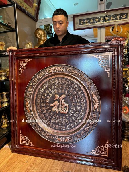 Tranh bách phúc bằng đồng đỏ trạm chữ thủ công thúc nổi