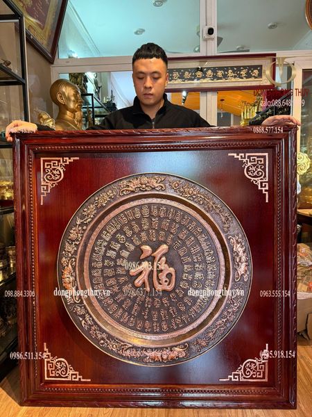 Tranh bách phúc bằng đồng đỏ trạm chữ thủ công thúc nổi