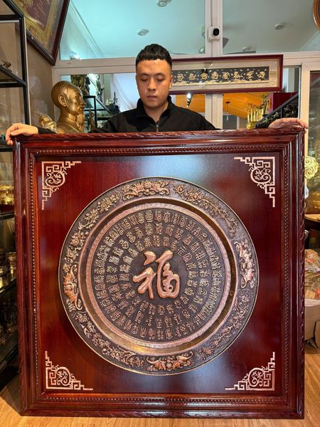 Tranh bách phúc bằng đồng đỏ trạm chữ thủ công thúc nổi