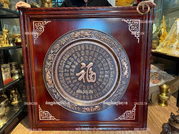 Tranh bách phúc bằng đồng đỏ trạm chữ thủ công thúc nổi